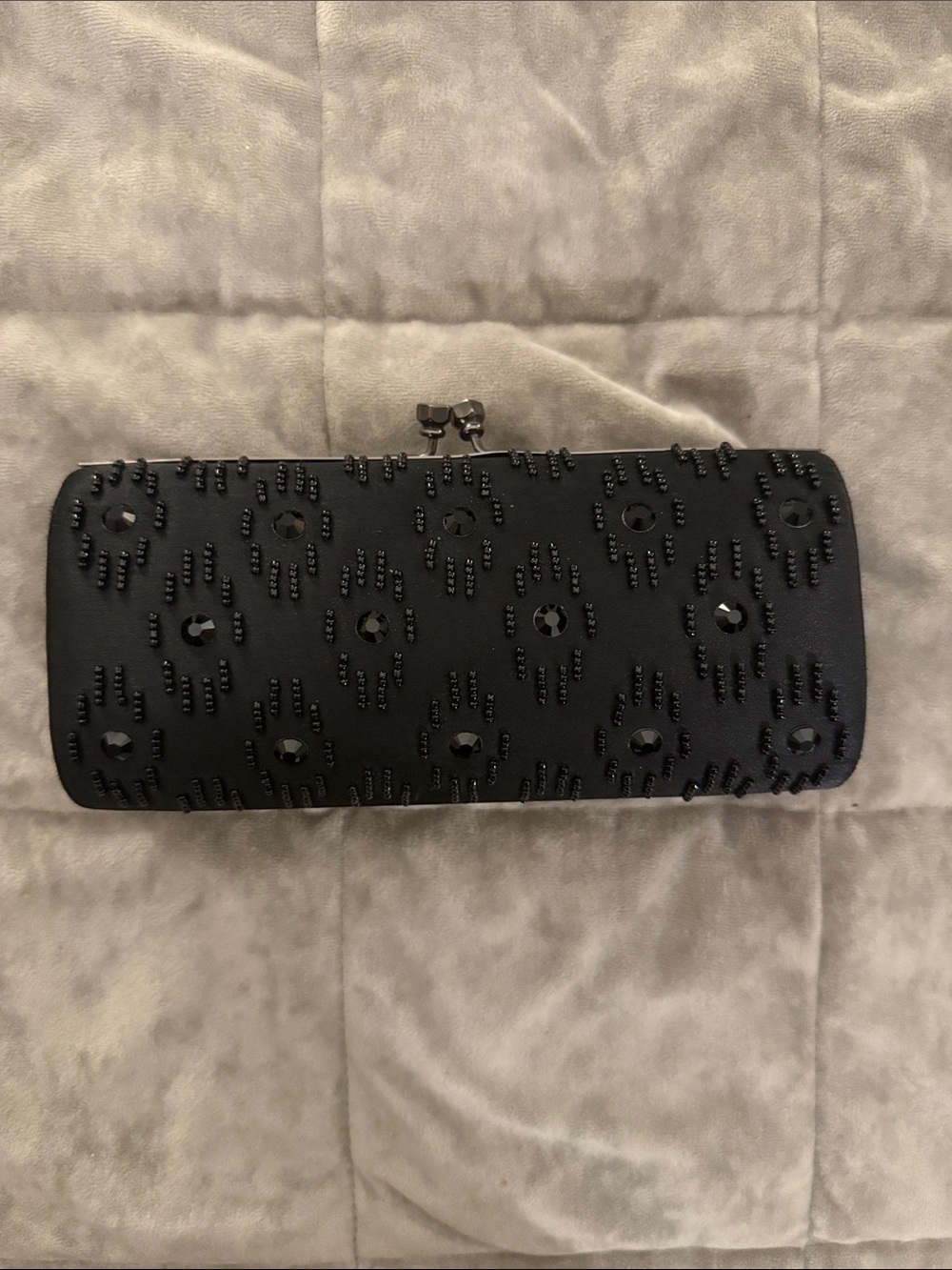 Black Beaded Evening Clutch with Rhinestone Accents